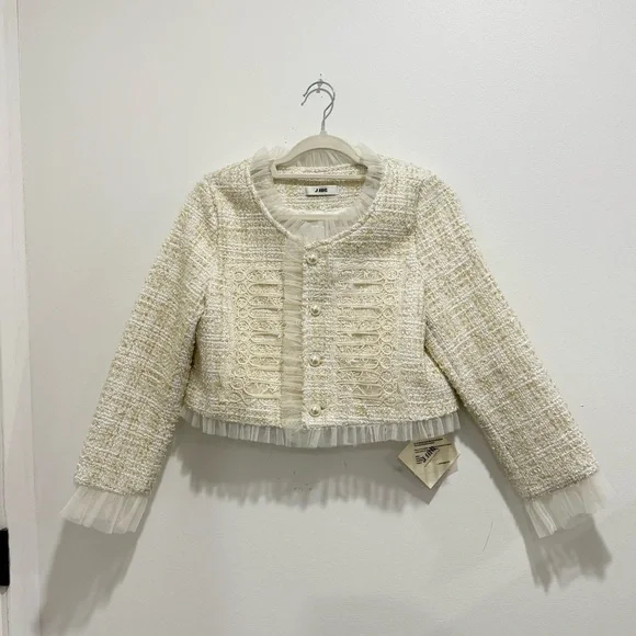Cream Tweed Jacket with Ruffle Details - Picture 2 of 12